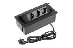 Мебелен контакт SOFT с 3x Schuko-контакт, захранващ кабел с щепсел, черен.