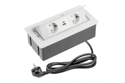 Мебелен контакт SOFT с 2x Schuko контакт, USB A+C, захранващ кабел с щепсел, бял.