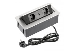 Мебелен контакт SOFT с 2x Schuko контакта, USB A+C, захранващ кабел с щепсел, алуминий