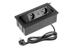 Мебелен контакт SOFT с 2x контакта със заземяване, USB A+C, захранващ кабел с щепсел, черен.