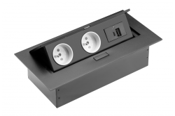 Мебелен основа с 2 броя контакти със заземяване, USB A+C, захранващ кабел с щепсел, черен.