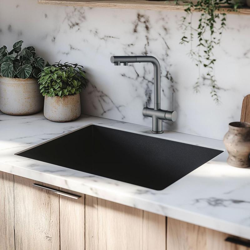 Ausmann Ellington 3-пътен кухненски смесител с изтеглящ се излив и филтрирана вода – Gun metal- 1208970499