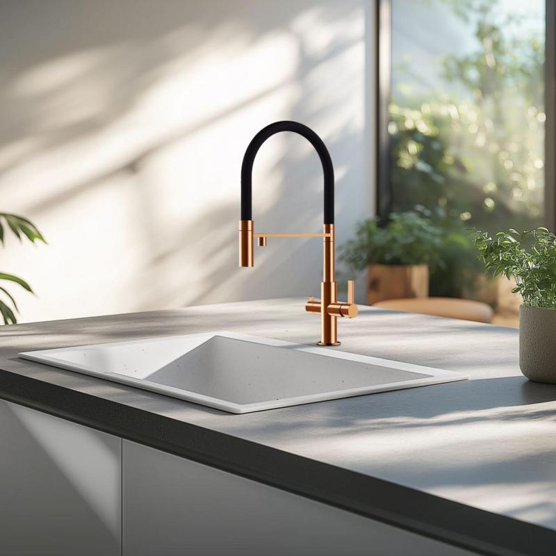 Ausmann Claridge 3-пътен кухненски смесител с гъвкав чучур и филтрирана вода – Мед - 1208970503