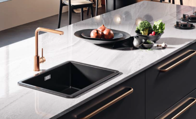 Ausmann Ceramic Ember Керамична подложка Черна квадратна мивка за монтаж върху плот и под плот 40 x 40 cm с неръждаема стоманена запушалка 1208970507
