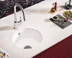Ausmann Ceramic Ember Керамичен Бял Кръгъл Мивка за Вграждане и Подграждане със Стоманена Пробка 1208970512