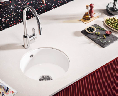 Ausmann Ceramic Ember Керамичен Бял Кръгъл Мивка за Вграждане и Подграждане със Стоманена Пробка 1208970512