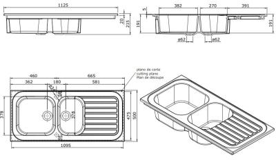 Ausmann Керамична мивка Blush с двойна бяла купа и дренажна част 1125 x 500 мм 1208970514