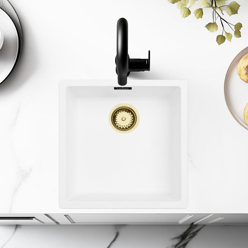 Wитa мивка 40x40 cm за вграждане, надстройка и равнинно вграждане със златен клапан 1208970537