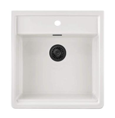 Ausmann Ceramic Panor Shade Керамична бяла мивка Butler - Подстолна и междинна 630 x 597 mm с отвор за кран и матово черна тапа 1208970554