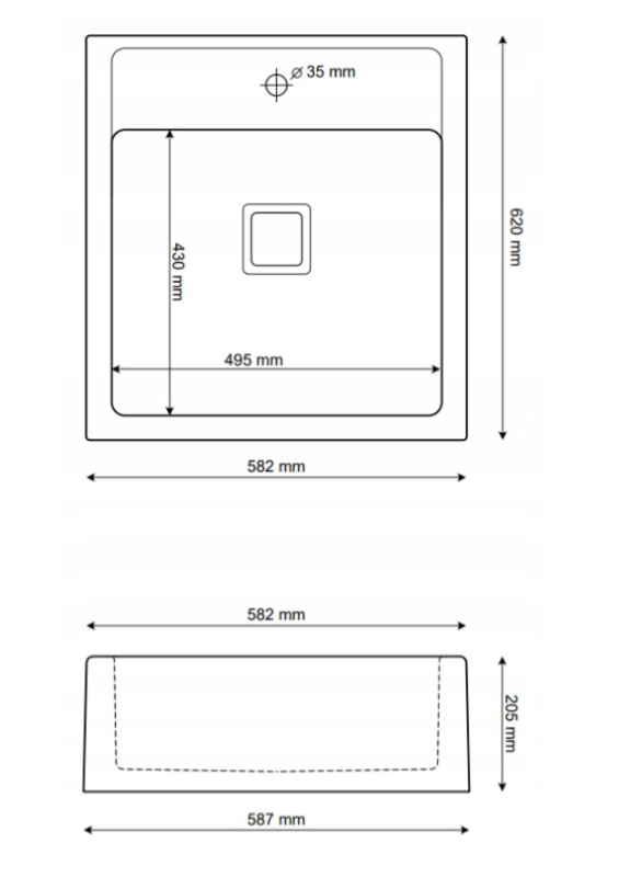 Graniteland Arno Гранитни Ардуин твърд камък външен вид Мивка за вграждане 582x620mm с неръждаема стомана четворна пробка 1208970600