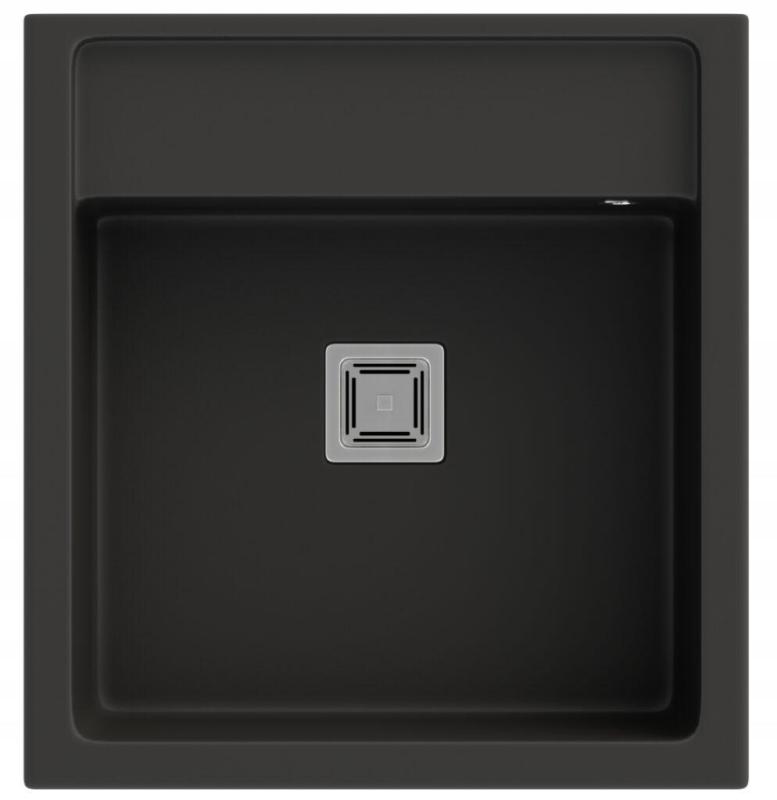 Гранителанд Арно Гранитна Черна Мивка за Вграждане 582x620мм с Квадратна Неръждаема Стомана Запушалка 1208970602.