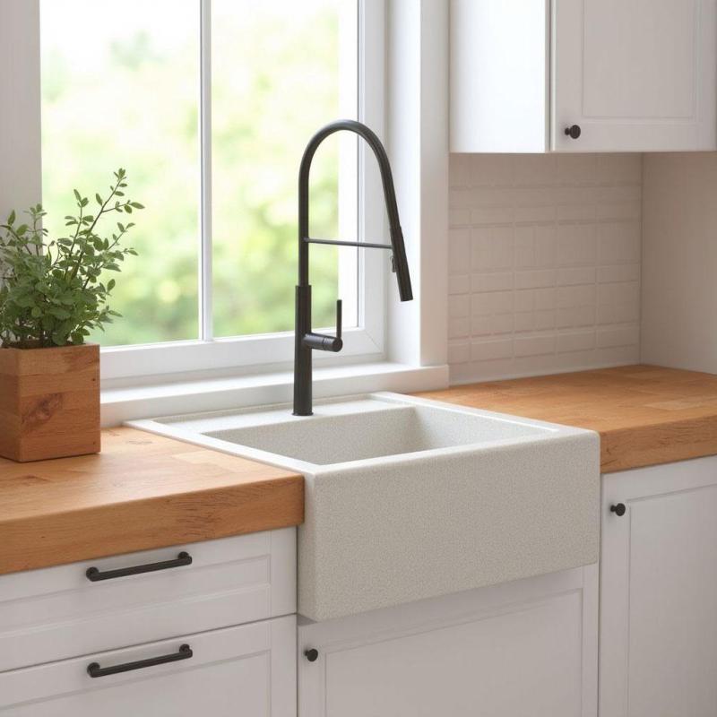 Graniteland Arno Гранитен Бял Умивалник за вграждане 582x620mm с неръждаема стомана квадратен щепсел 1208970604