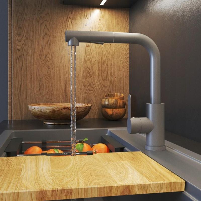 Гранителанд Celeste кухненски смесител сив с изтеглящ се чучур и ръчен душ с двойна функция 1208970663