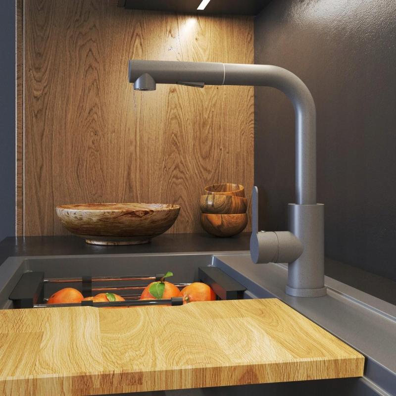 Гранителанд Celeste кухненски смесител сив с изтеглящ се чучур и ръчен душ с двойна функция 1208970663