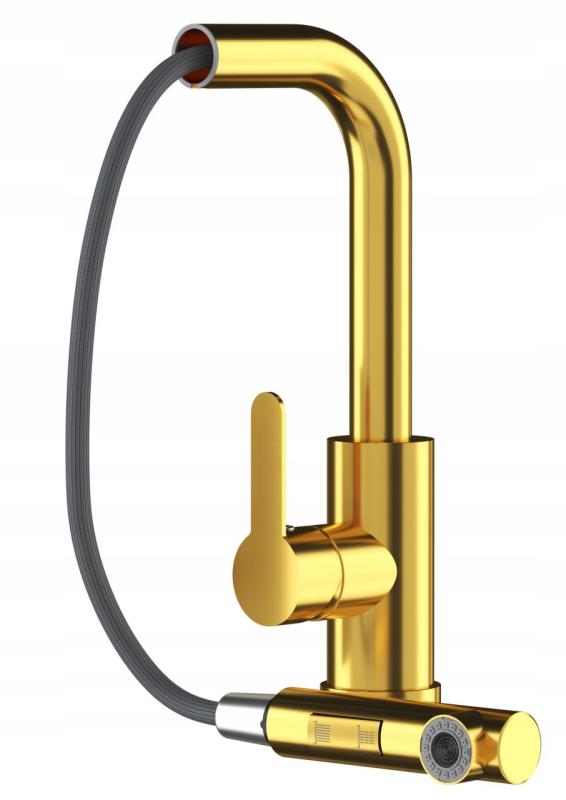 Granitland Celeste кухненски смесител златен с изтеглящ се чучур и двуфункционален ръчен душ 1208970664