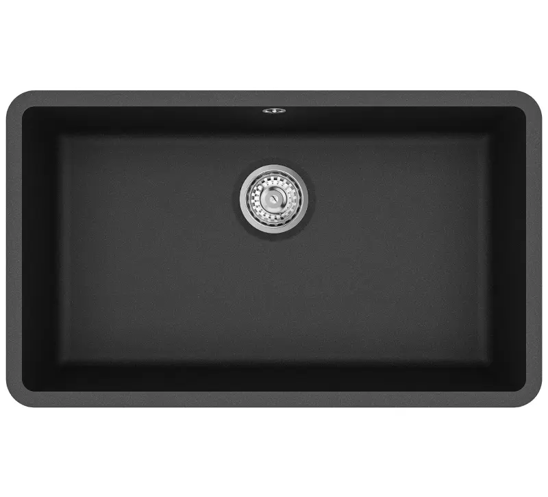 AquaGranite Modulo R19 large granite black sink 76x43 cm undermount and top mount with stainless steel plug 1208970688