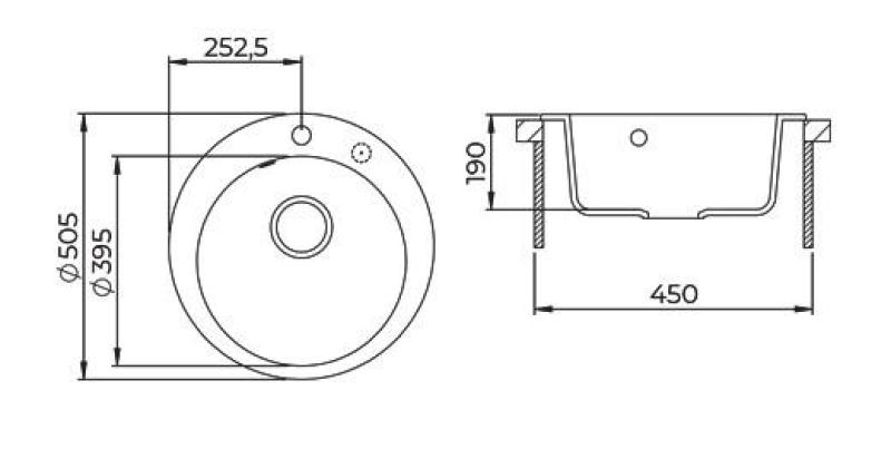 AquaGranite Lago Бял гранитен кръгъл мивка за монтаж 505mm със стоманена пробка и 1 отвор за чешма 1208970689