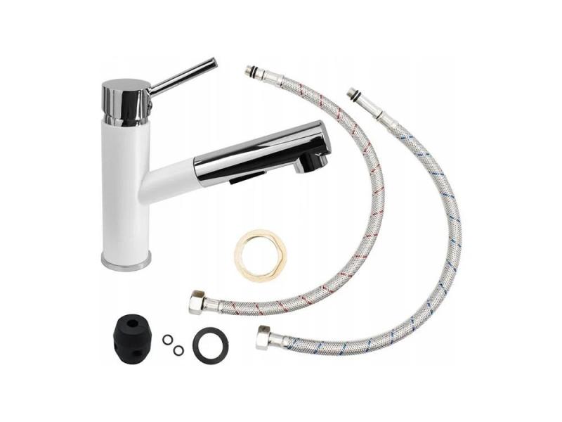 Granitland Ceres Кухненски смесител Бял с Изтеглящ се Чучур и Двойно-Функционален Ръчен Душ 1208970709