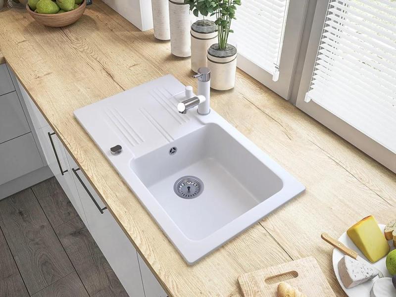 Granitland Ceres Кухненски смесител Бял с Изтеглящ се Чучур и Двойно-Функционален Ръчен Душ 1208970709