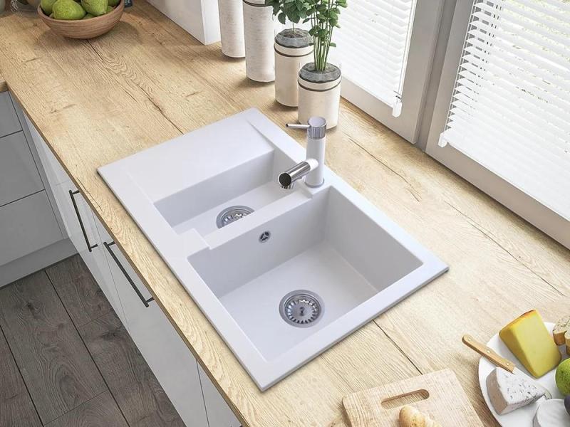 Granitland Ceres Кухненски смесител Бял с Изтеглящ се Чучур и Двойно-Функционален Ръчен Душ 1208970709