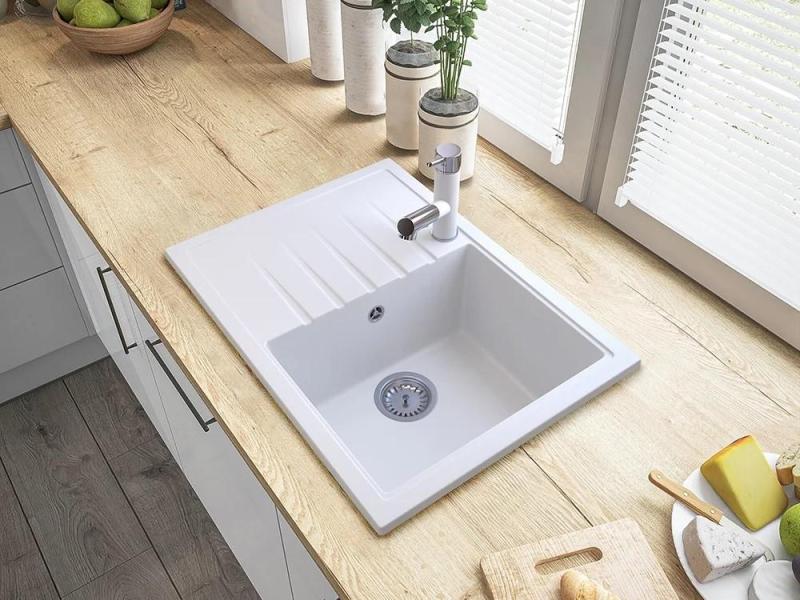 Granitland Ceres Кухненски смесител Бял с Изтеглящ се Чучур и Двойно-Функционален Ръчен Душ 1208970709