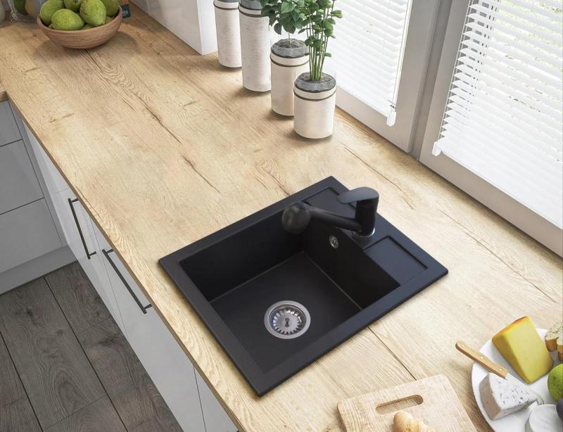 Granitland Rhea кухненски смесител черен с изтеглящ се чучур и двуфункционален ръчен душ 1208970711