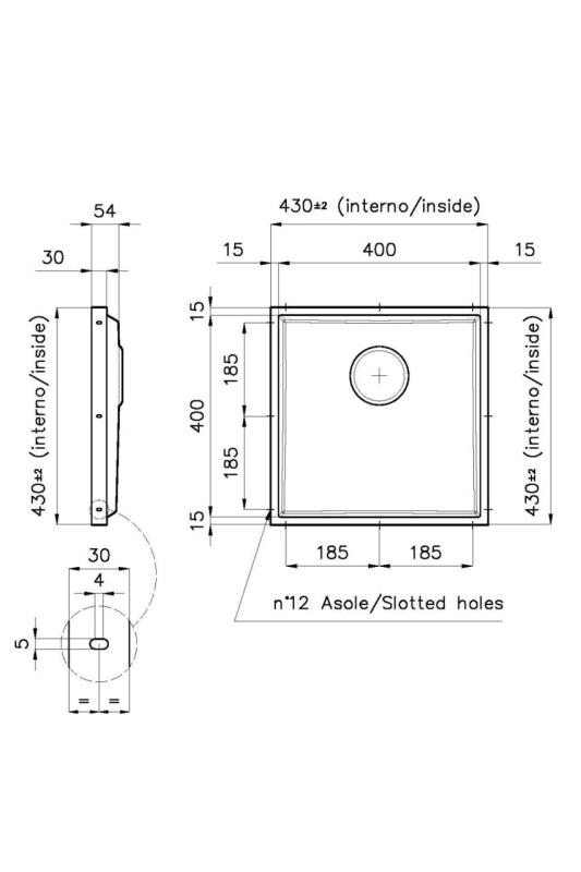 Фостер Phantom Base неръждаема стомана дъно мивка за плот 40x40 см за вграждане в керамика, естествен камък и твърда повърхност с дебелина 12 мм 1208970719