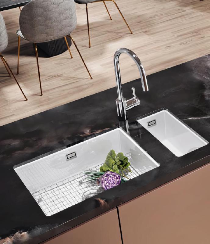 Ausmann Ceramic Ember Керамичен бял половинен мивка за повърхностен и подов монтаж 174 x 400 mm с неръждаема стомана пробка 1208970734