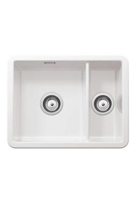 Ausmann Ceramic Ember Керамична бяла мивка с една и половина кухини за монтаж върху плот и под плот 495 x 370 mm с неръждаеми запушалки 1208970736
