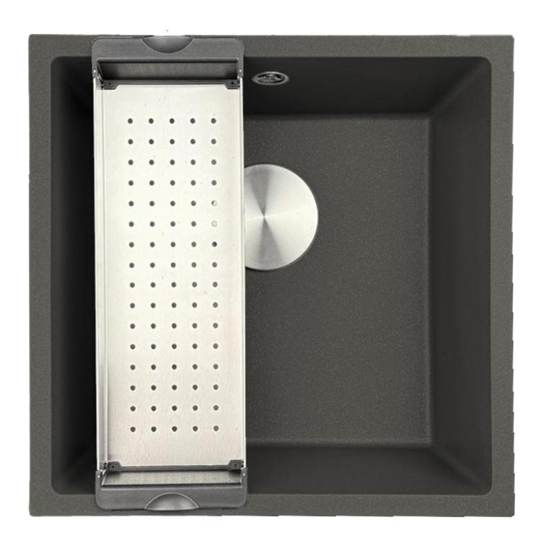 Universal Гранит Гранитен Сив, тъмен Мивка 40x40 см Вграждане, Подграждане и Плоско вграждане със Стоманен Щепсел 1208970742