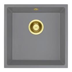 ГранитМy Универсал Гранитен Сив Мивка 40x40 см Надстройка, Подстройка и Вграден Монтаж със Златен Затвор 1208970752