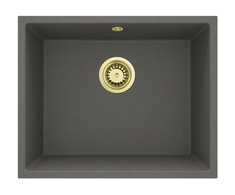 ГранитMy Universal Гранитен сив, тъмен мивка 50x40 см за монтаж отгоре, отдолу и вграден с златен щепсел 1208970756