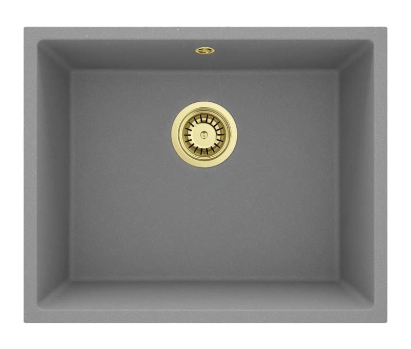 Гранитен Универсален Сив Мивка 50x40 см За Вграждане, Под Вграждане и Плоско Вграждане с Златен Стопер 1208970760
