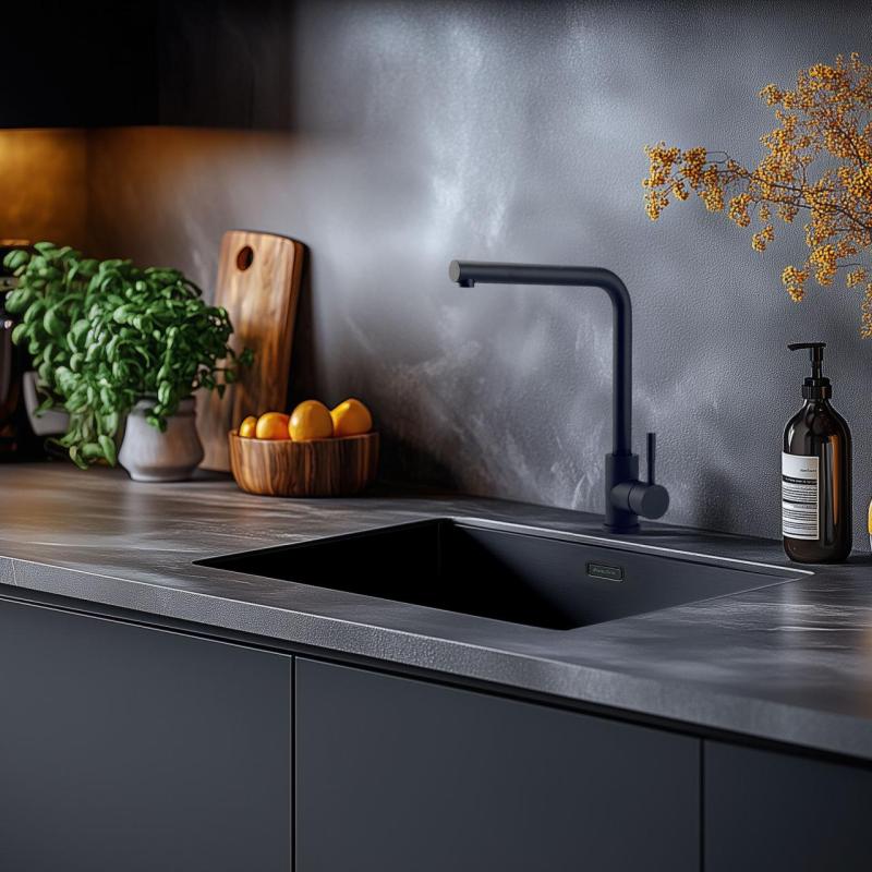 Черен комплект мивка 50x40cm с черен кухненски чучур 1208970765