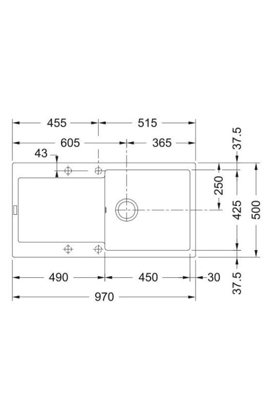 Франке Марис MRG 611-97 Фрагранит Мат Черен Мивка 97 x 50 см Вградена с Отцеждаща Част 114.0628.967