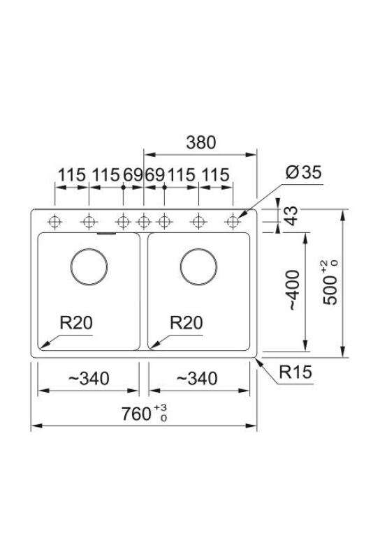 Франке Марис MRG 620 TL Фрагранит Мат Черен Двоен Мивкa 76 x 50 cm Монтаж с отвор за кран 114.0668.738
