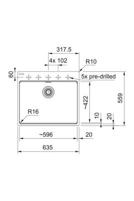 Франке Марис MRG 610-60 Care Fragranite Stone сива повърхностна мивка за хора с увреждания 635 x 559 мм Вградена с отвор за чешма 114.0729.486