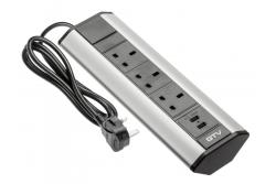 Бюро удължителен кабел с ъглови 3x UK контакта, 2xUSB 2.1A 5V (сребрист) АНГЛИЙСКА ВЕРСИЯ