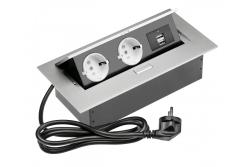 Разширителен кабел за бюро 2x Schuko-контакт, 2x USB, захранващ кабел с щепсел, алуминий