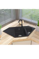 Graniteland Amiata Гранитни Черни Ъглови Мивки за повърхностен монтаж 965x496mm със Стоманена Пробка 1208971120