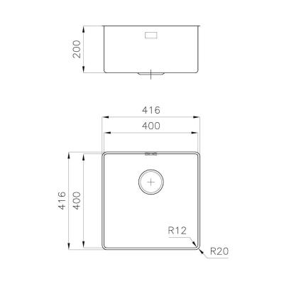 Foster Phantom Slimline RVS Мивка 40x40cm Подплотна за керамични плотове 1208971123