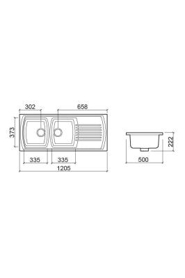 Ausmann Ceramic Crest Двойно керамично бяло мивко със сушилня 1205 x 500 мм 1208971132