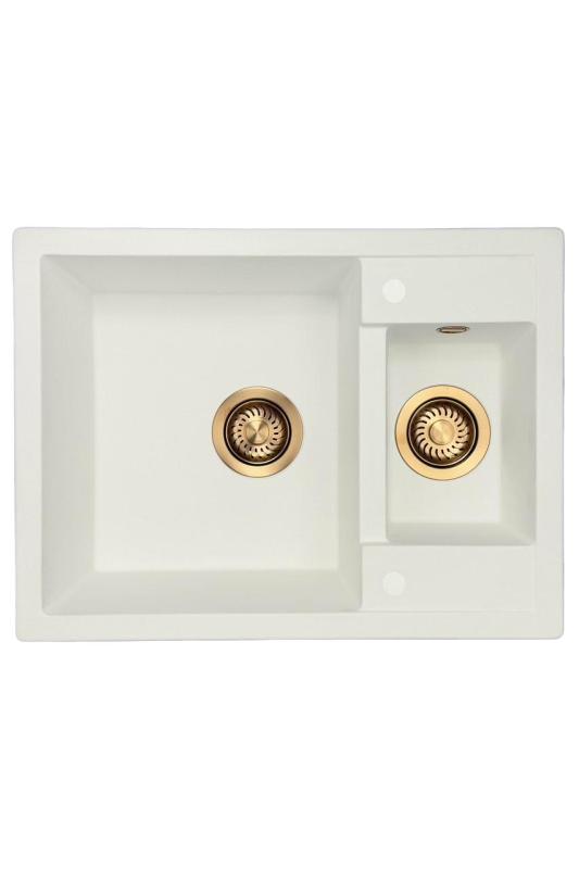 ГранитМy Smart екстра плитка 1,5 гранитна повърхностен бял съдомиялник 58x44см с меден щепсел 1208970052