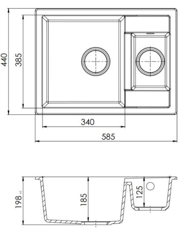ГранитMy Smart допълнително плитки 1,5 гранитни бели мивки за монтаж 58x44cm със сив метален щепсел1208971225