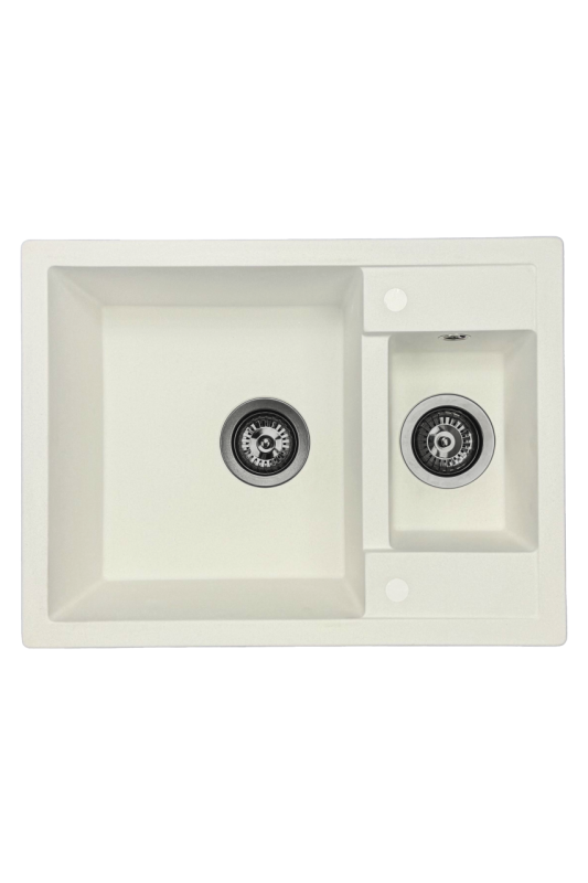 ГранитMy Smart допълнително плитки 1,5 гранитни бели мивки за монтаж 58x44cm със сив метален щепсел1208971225