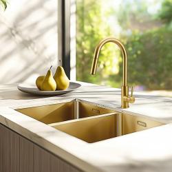 Pure.Sink Prestige Двоен златен мивката 70x40 см радиус 10мм за вграждане, плоско монтаж и надстройка PPG343440-60