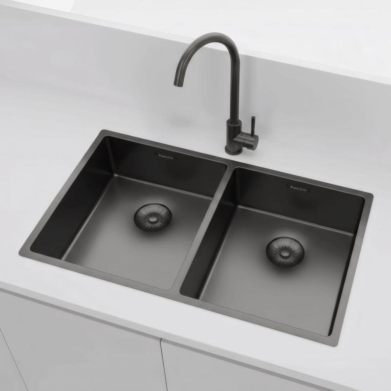 Pure.Sink Prestige Двоен гън метал мивка 70x40 cm 10mm радиус подградна, плоска и надградна PPG343440-61