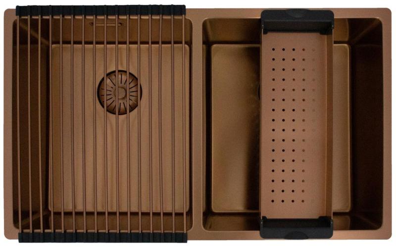 Pure.Sink Prestige Двойно медно мивко 70x40cm 10mm радиус за монтаж под плот, монтаж в равнина и повърхностен монтаж PPG343440-62