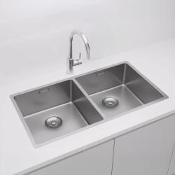 Pure.Sink Prestige Двойно неръждаемо стоманено мивка 82x40 см, с радиус 10мм за вграждане, нивелиране и монтаж PPG404040-02