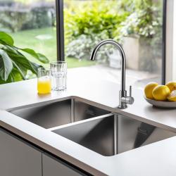 Pure.Sink Prestige Двойно неръждаемо стоманено мивка 82x40 см, с радиус 10мм за вграждане, нивелиране и монтаж PPG404040-02
